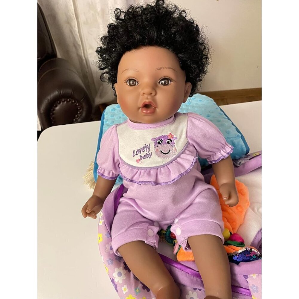 🆕18-Inch African American Newborn Dolls with Soft Cloth Body Purple Baby Girl